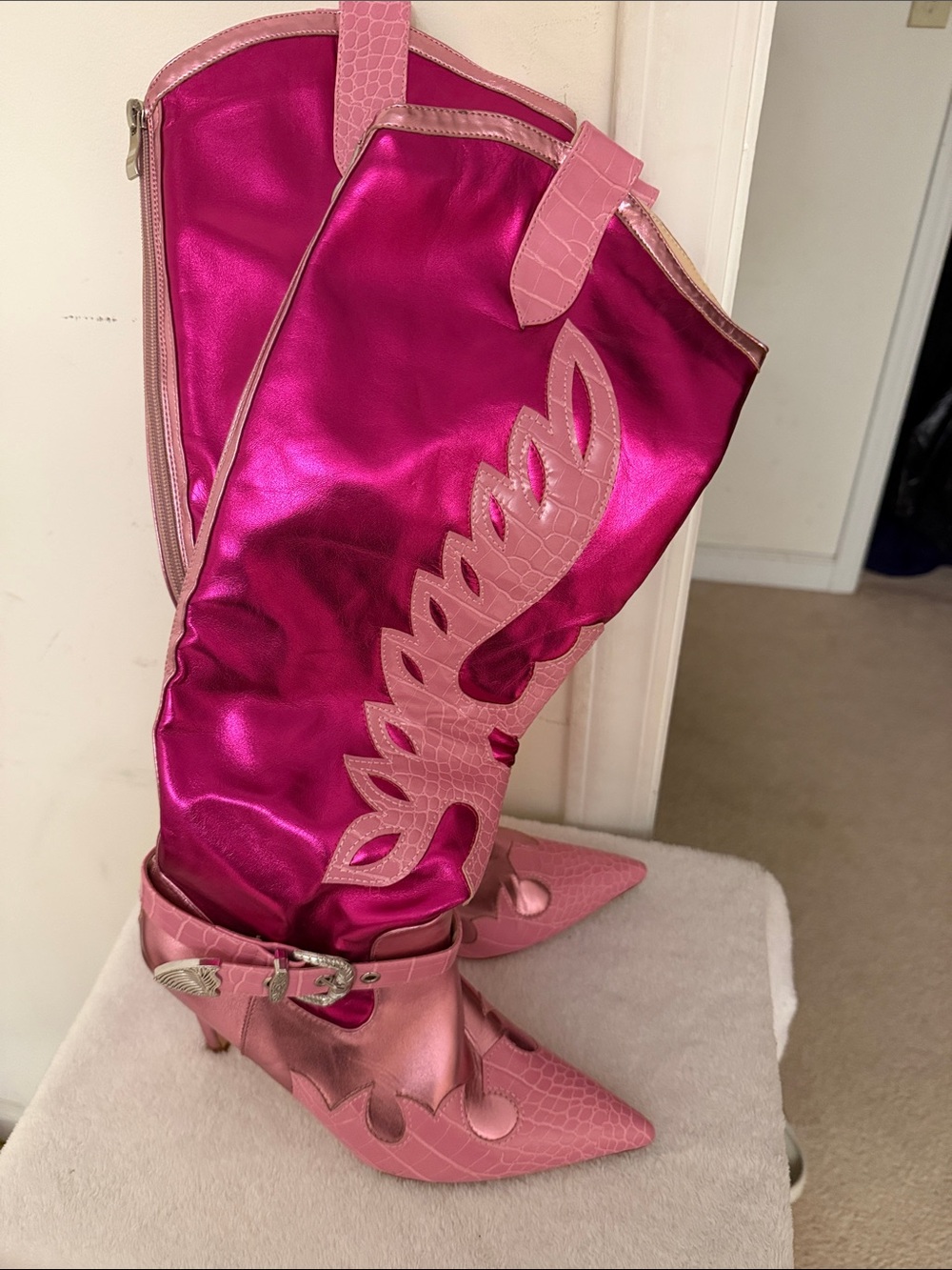 Women's Metallic Fuchsia & Pink Western Knee-High Boots